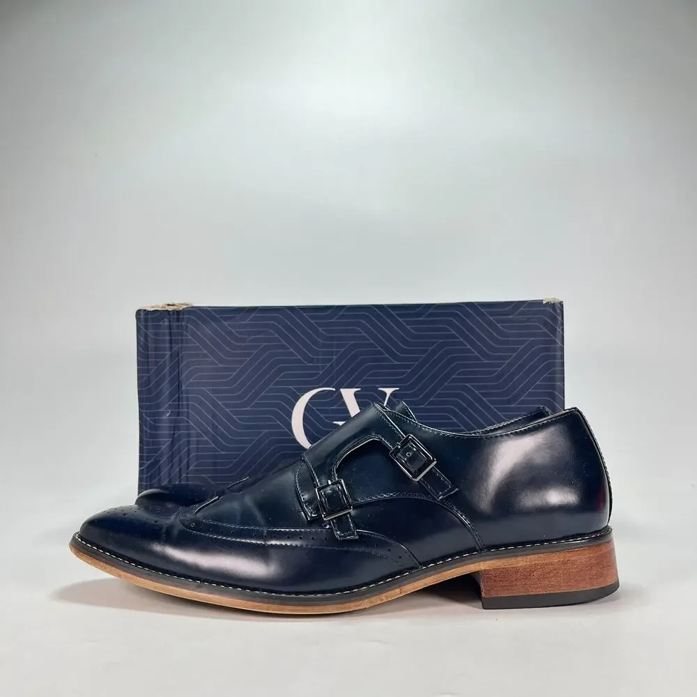 Gino Vitale Blue Formal Double Monk Strap Brogue Dress Shoes GV042 Men's Size 11